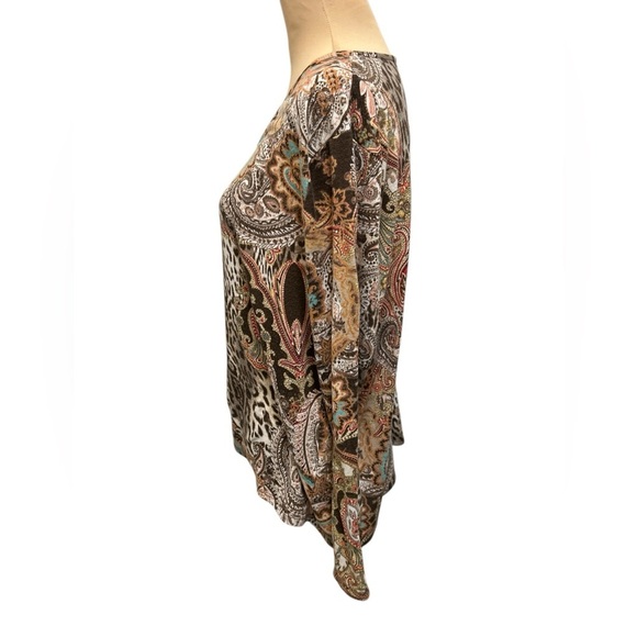 Chico's Women’s Brown Paisley Floral Leopard Print Long Sleeve Knit Top - Size 3 - Picture 5 of 11